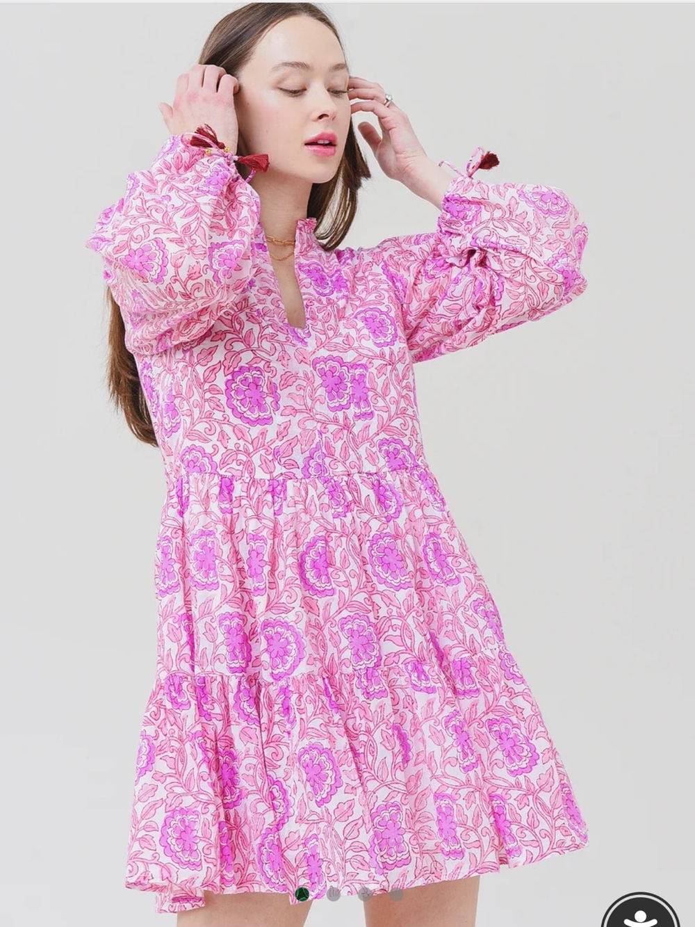 Oliphant Pink Floral Tiered Women's Dress